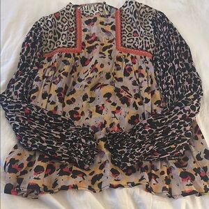 Anthropology Leopard Print Blouse with Red Accents